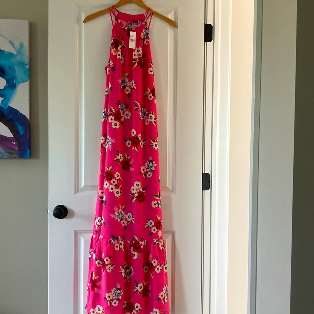 LOFT Pink Floral Maxi Dress